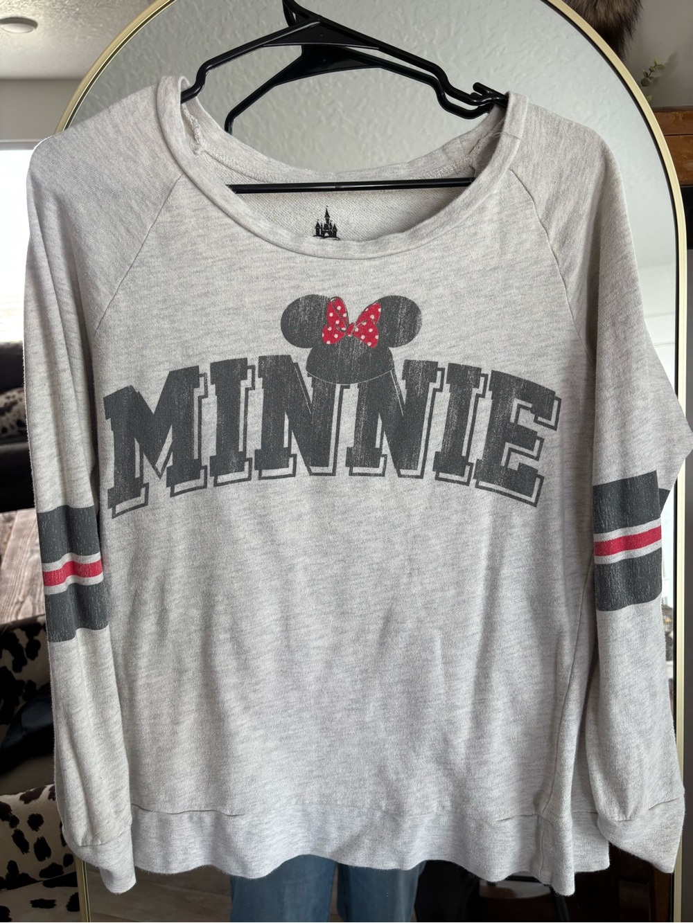 Disney Minnie Pullover Sweatshirt in Light Gray with Red Accent